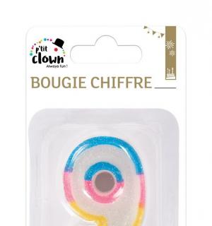Bougie paillettes chiffre 9