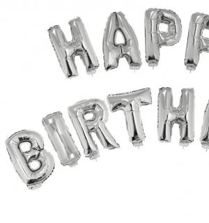 Guirlande ballons mylar Happy Birthday argent