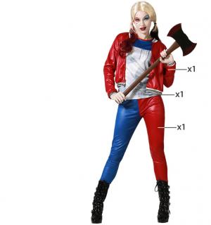 Femme arlequin Harley Quinn rouge et bleu long taille M/L
