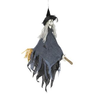 Sorcière animée sur son balai 90cm