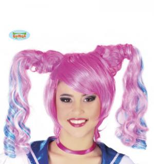 Perruque Manga rose/bleu