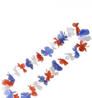Collier fleurs hawai bleu blanc rouge France