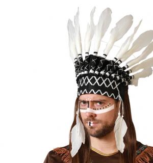 Coiffe panaché indien blanc et noir grand chef