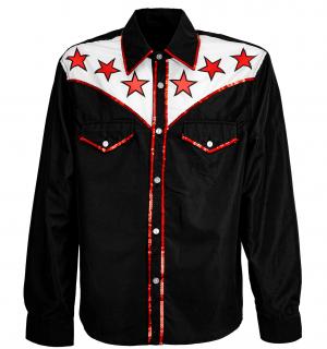 Chemise western cowboy noire rouge étoiles rodéo taille XXL