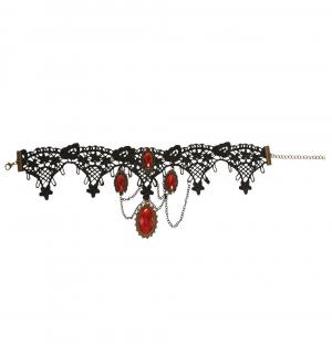 Ras de cou gothique dentelle pierres rouges