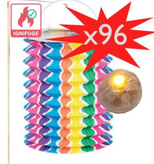 Lot 96 lampions multicolores avec bougies LED et porte-lampions