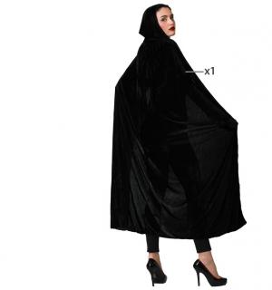 Cape noire à capuche velours 140cm
