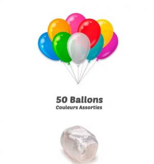 50 ballons multi 23cm + bolduc 40m