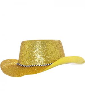 Chapeau cow boy à paillettes or