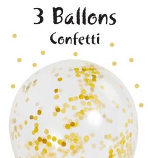 Sachet 3 ballons confettis couleur or
