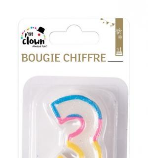 Bougie paillettes chiffre 3