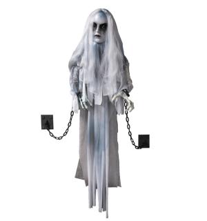 Automate dame blanche rieuse, animée, lumineuse 130cm