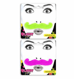 Moustaches Music Hall adhésives vert ou rose