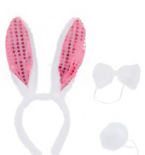 Set lapin oreilles à sequins queue et noeud