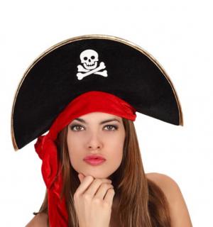 Bicorne de pirate en tissu avec bord doré