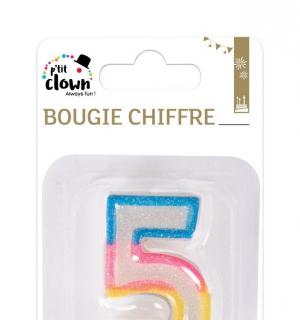 Bougie paillettes chiffre 5