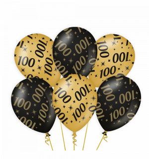 6 ballons anniversaire 100 ans or et noir 30cm