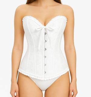 Corset bustier blanc à agrafes et lassets gothique à motifs taille L